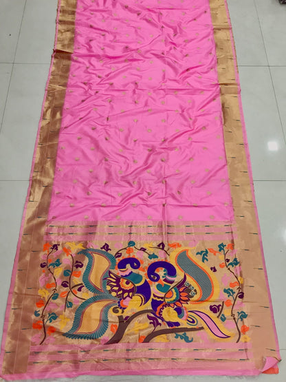 pink color paithani silk saree with blouse online