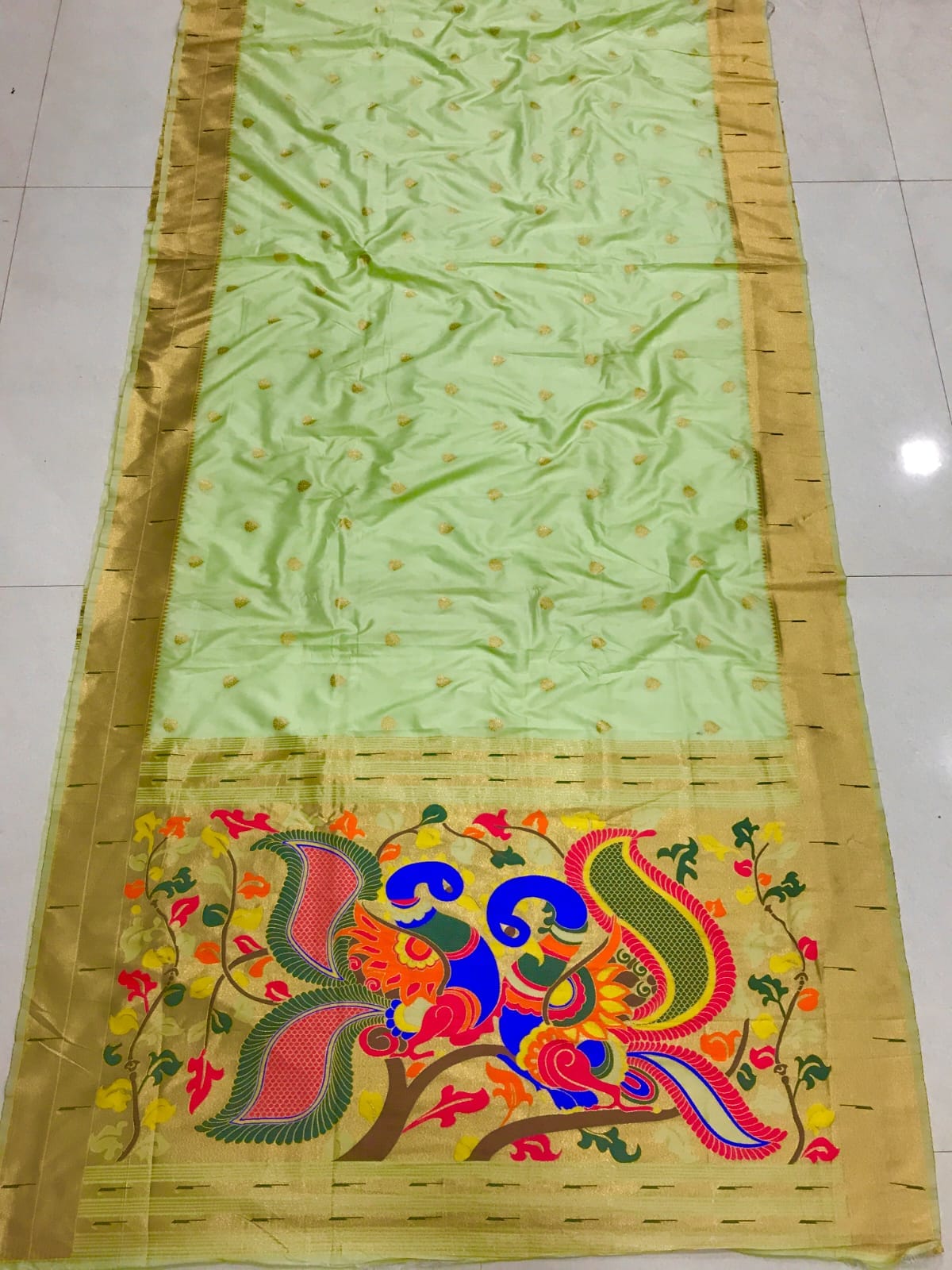 Pista color paithani silk saree for reception