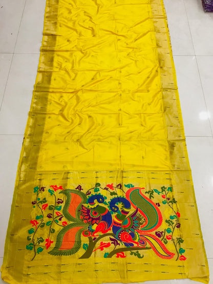 Yellow color paithani silk saree with blouse price