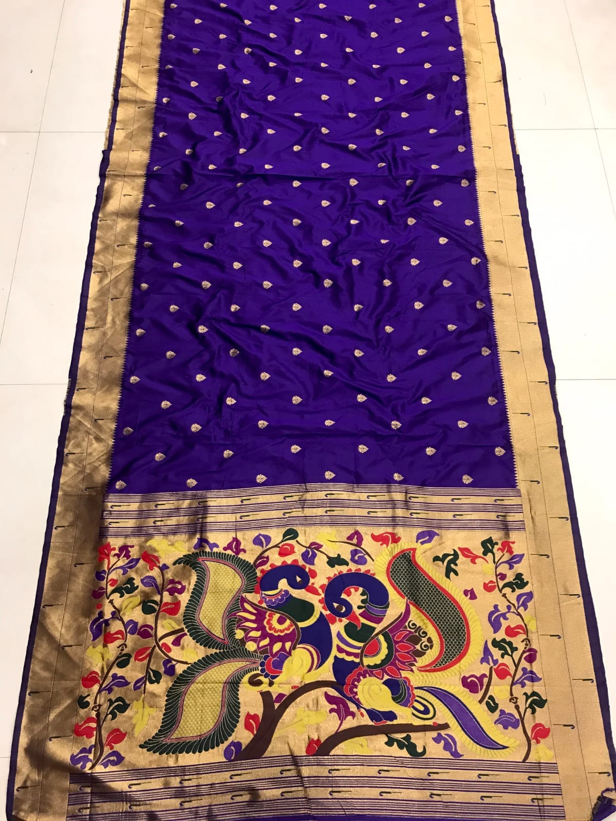 Purple color paithani silk saree with blouse design