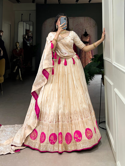 Pink color pure shimmer lehenga choli for women with price
