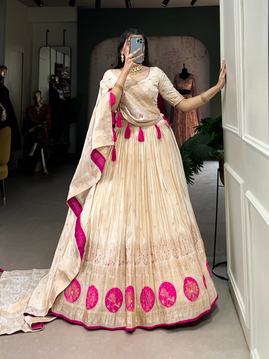 Pink color pure shimmer lehenga choli for women with price
