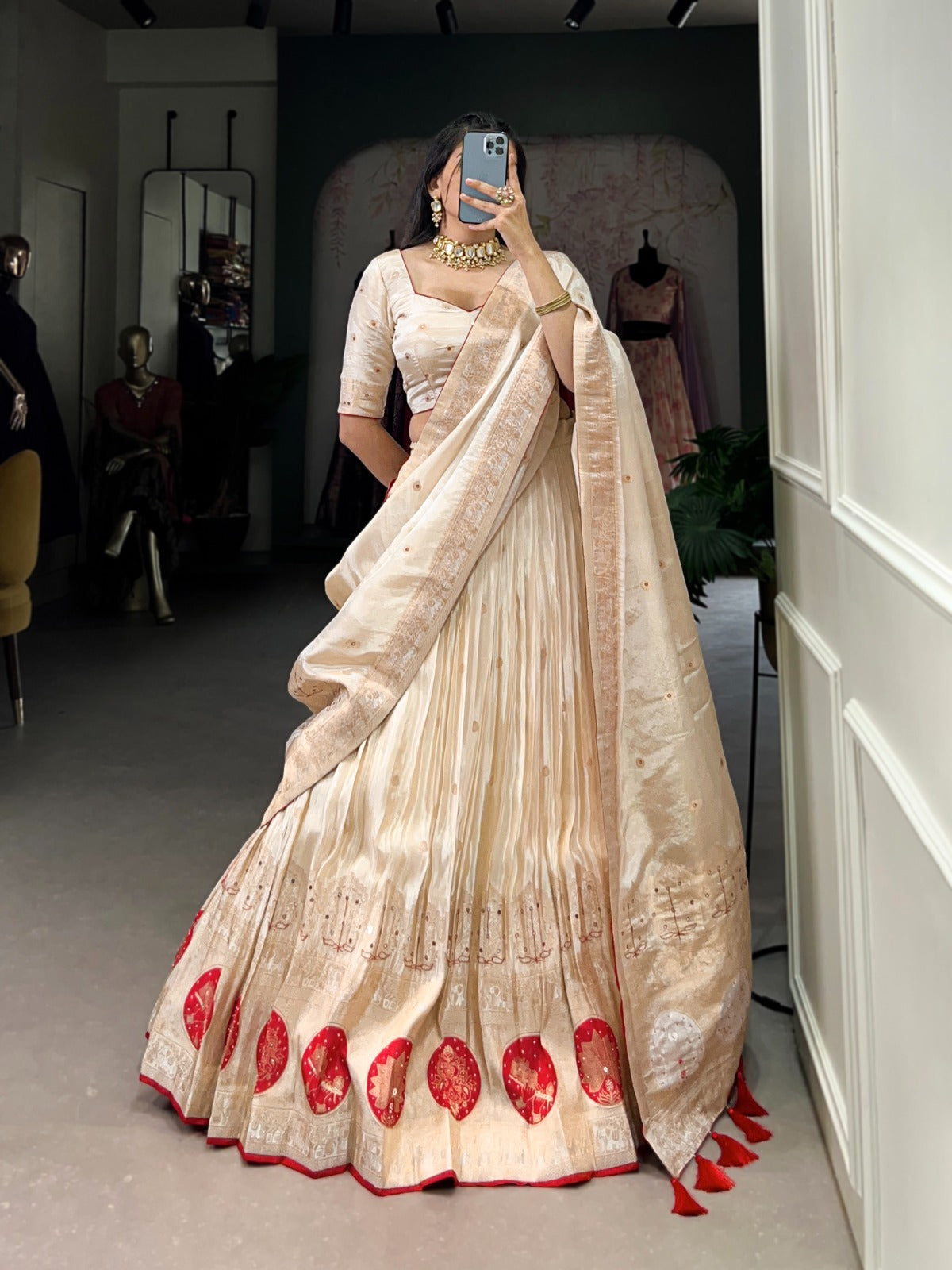 Red color pure shimmer lehenga choli for women online shopping
