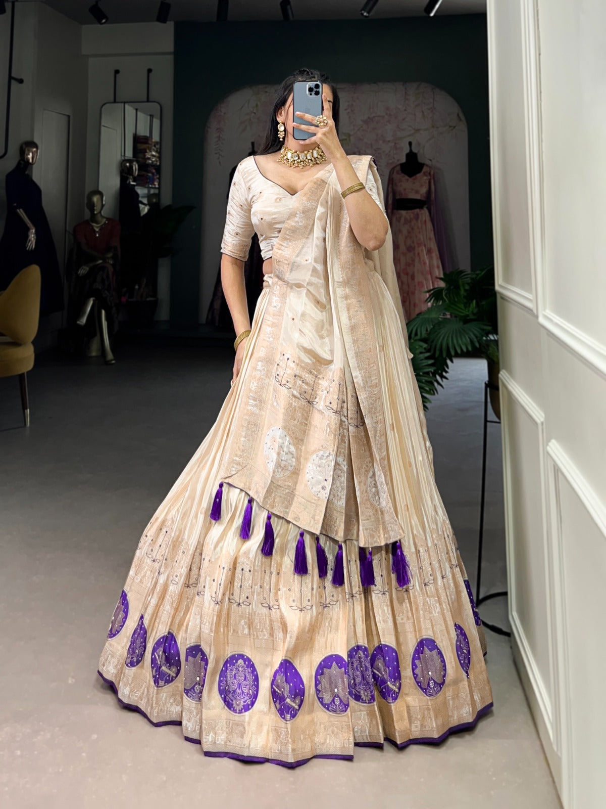 Purple color pure shimmer lehenga choli for women images
