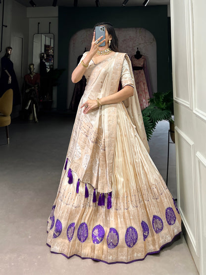 Purple color pure shimmer lehenga choli for wedding
