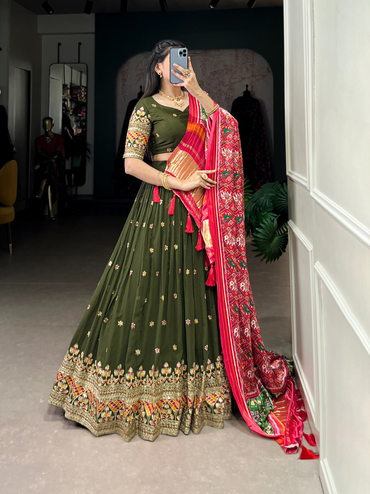 Green color georgette lehenga choli for wedding
