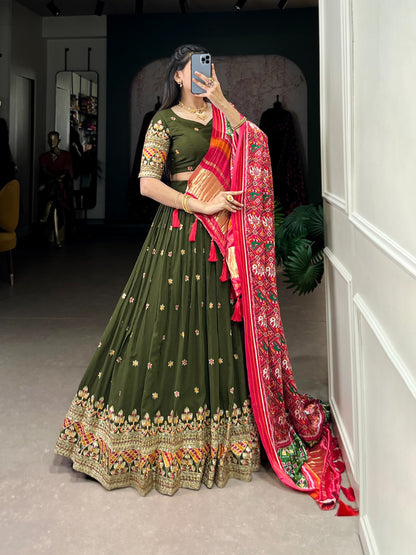 Green color georgette lehenga choli for wedding