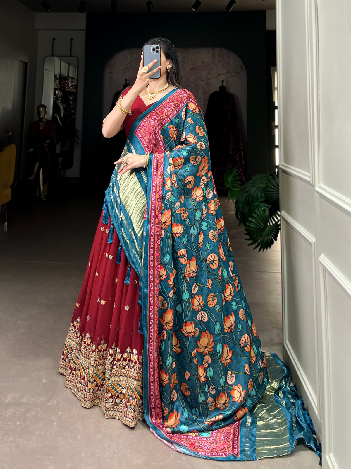 Maroon color georgette lehenga choli with dupatta images