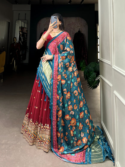 Maroon color georgette lehenga choli with dupatta images