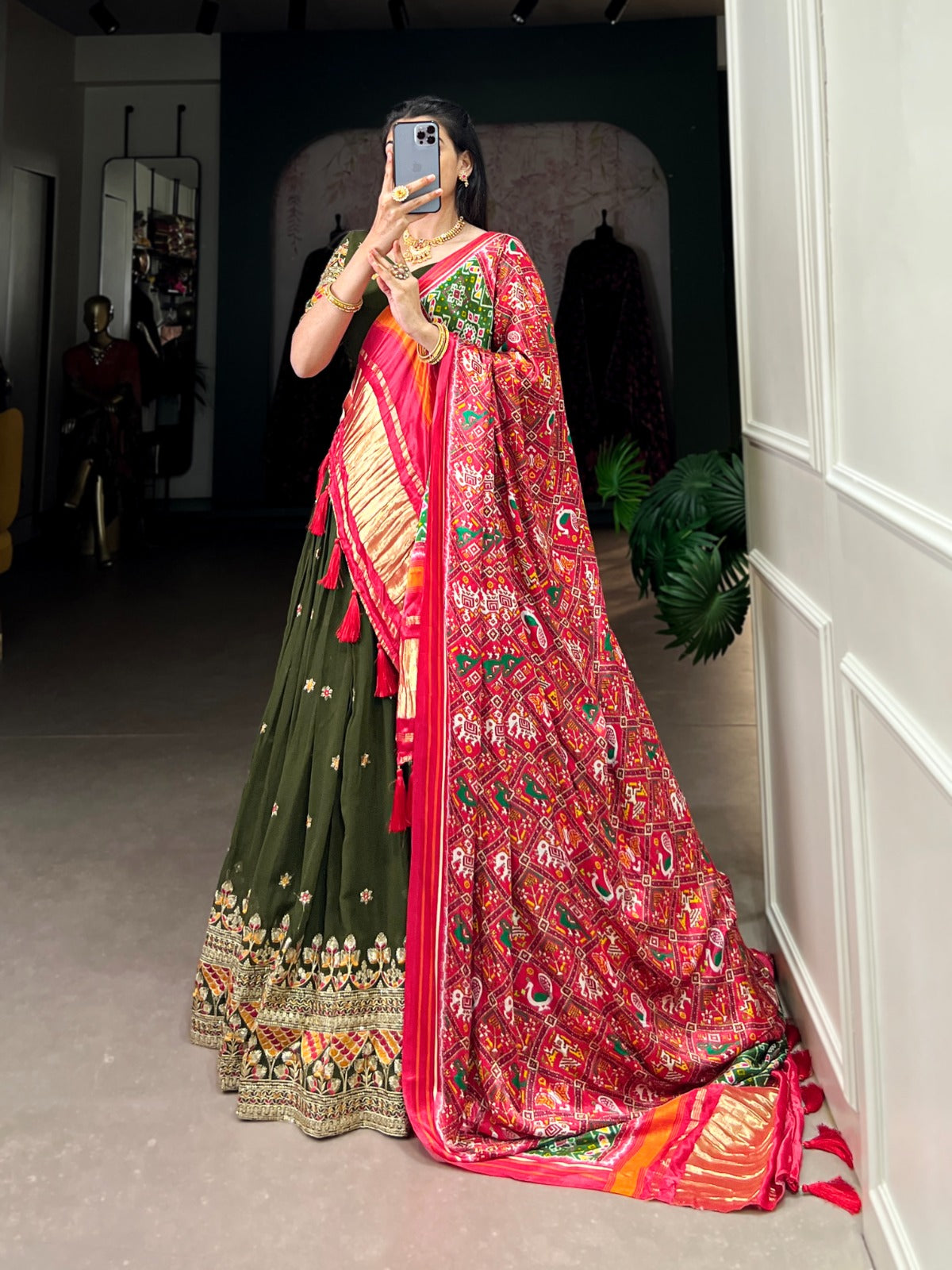 Green color georgette lehenga choli with dupatta online