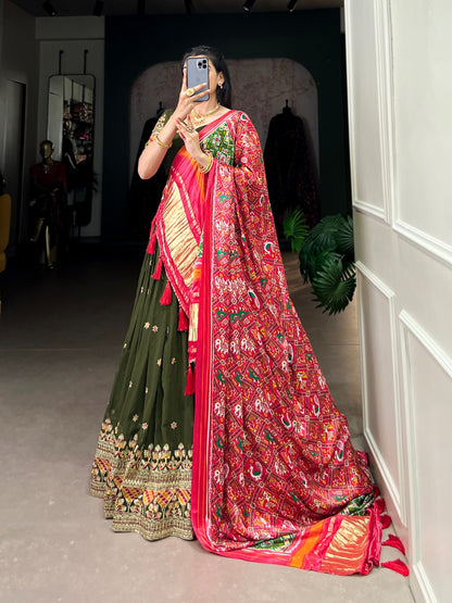 Green color georgette lehenga choli with dupatta online