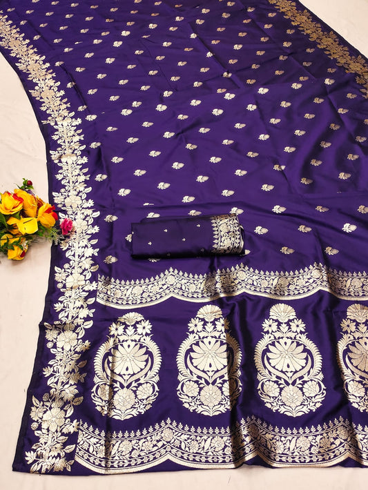 Purple color banarasi silk saree for women
