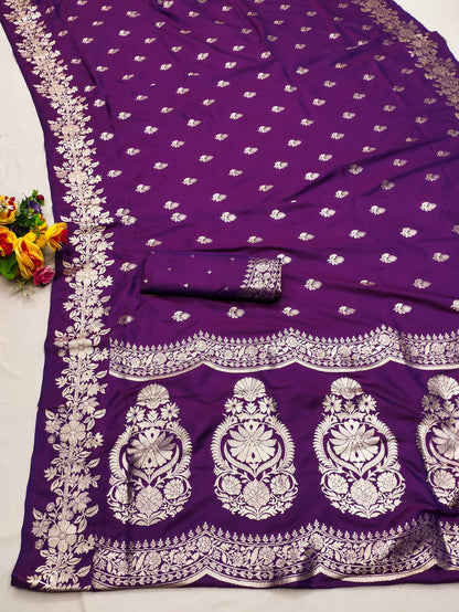 Purple color banarasi silk saree for wedding