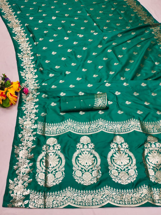Rama color banarasi silk saree for women