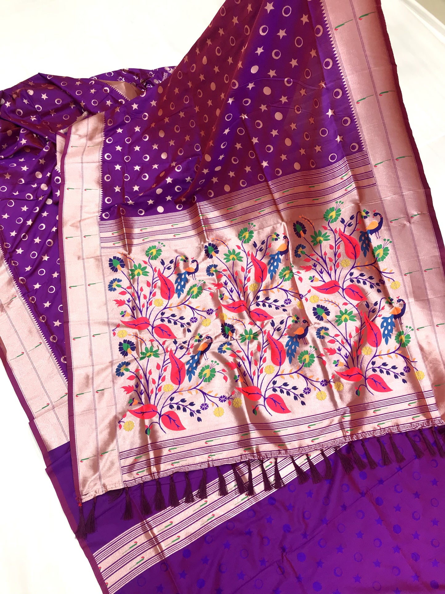 Purple color paithani silk saree for women