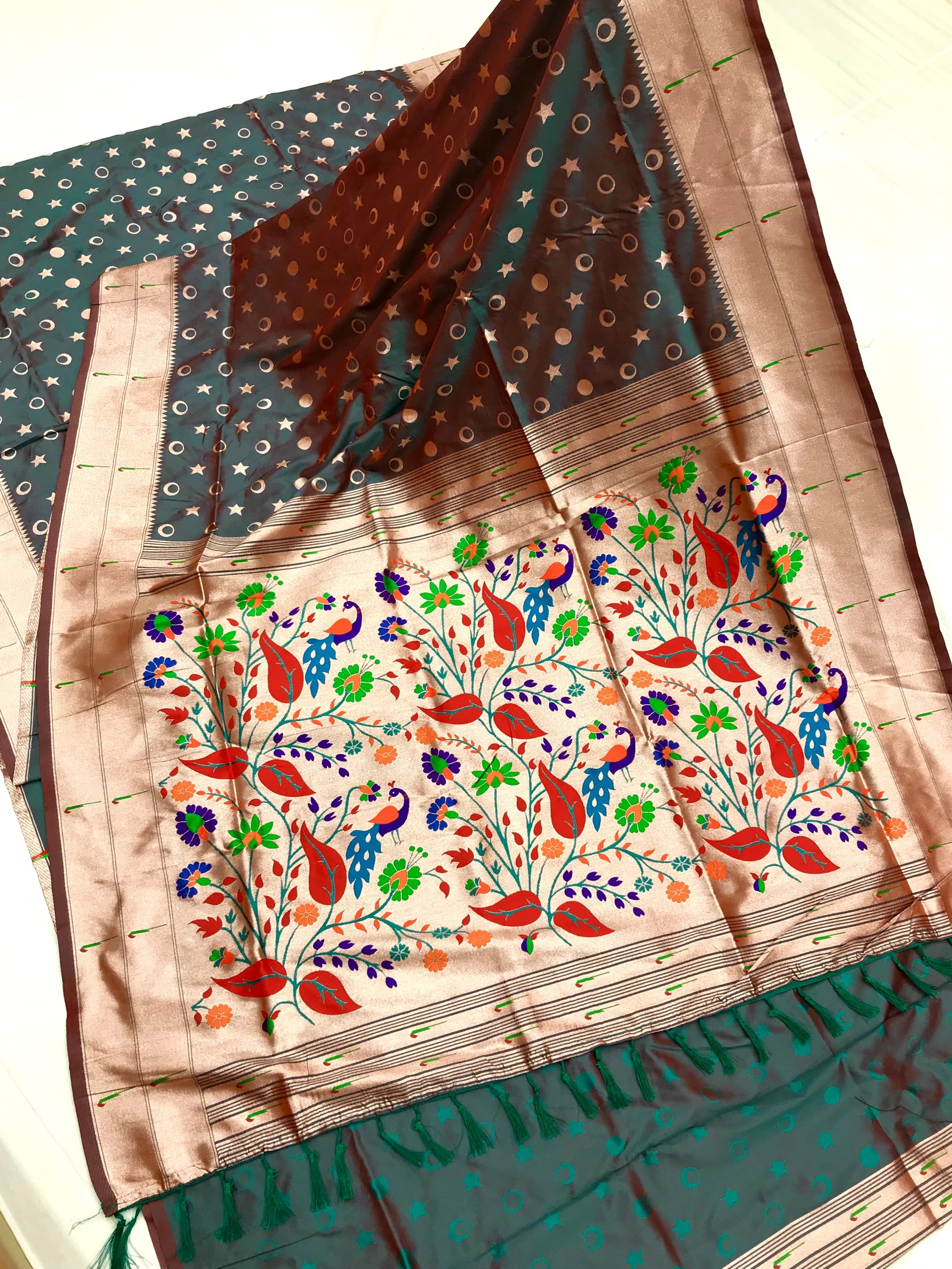 Green color paithani silk saree with blouse 