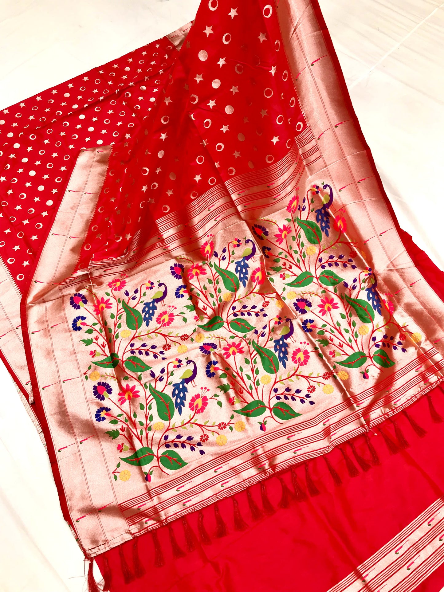 Red color paithani silk saree for wedding