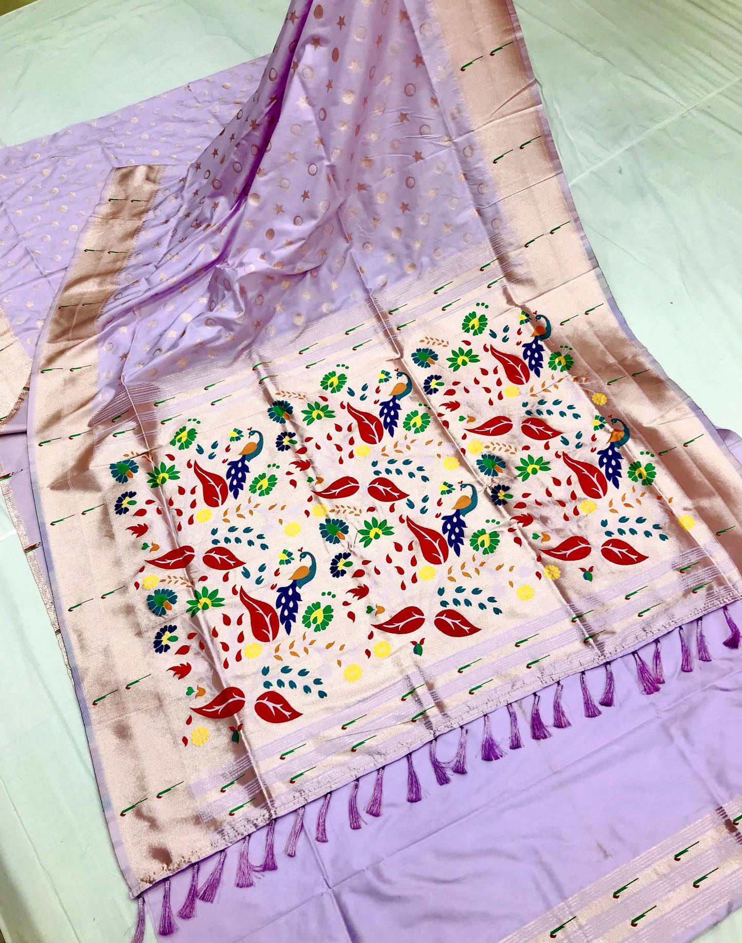 Lavender color paithani silk saree with blouse online