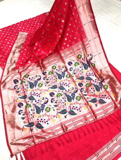 Pink color paithani silk saree for party