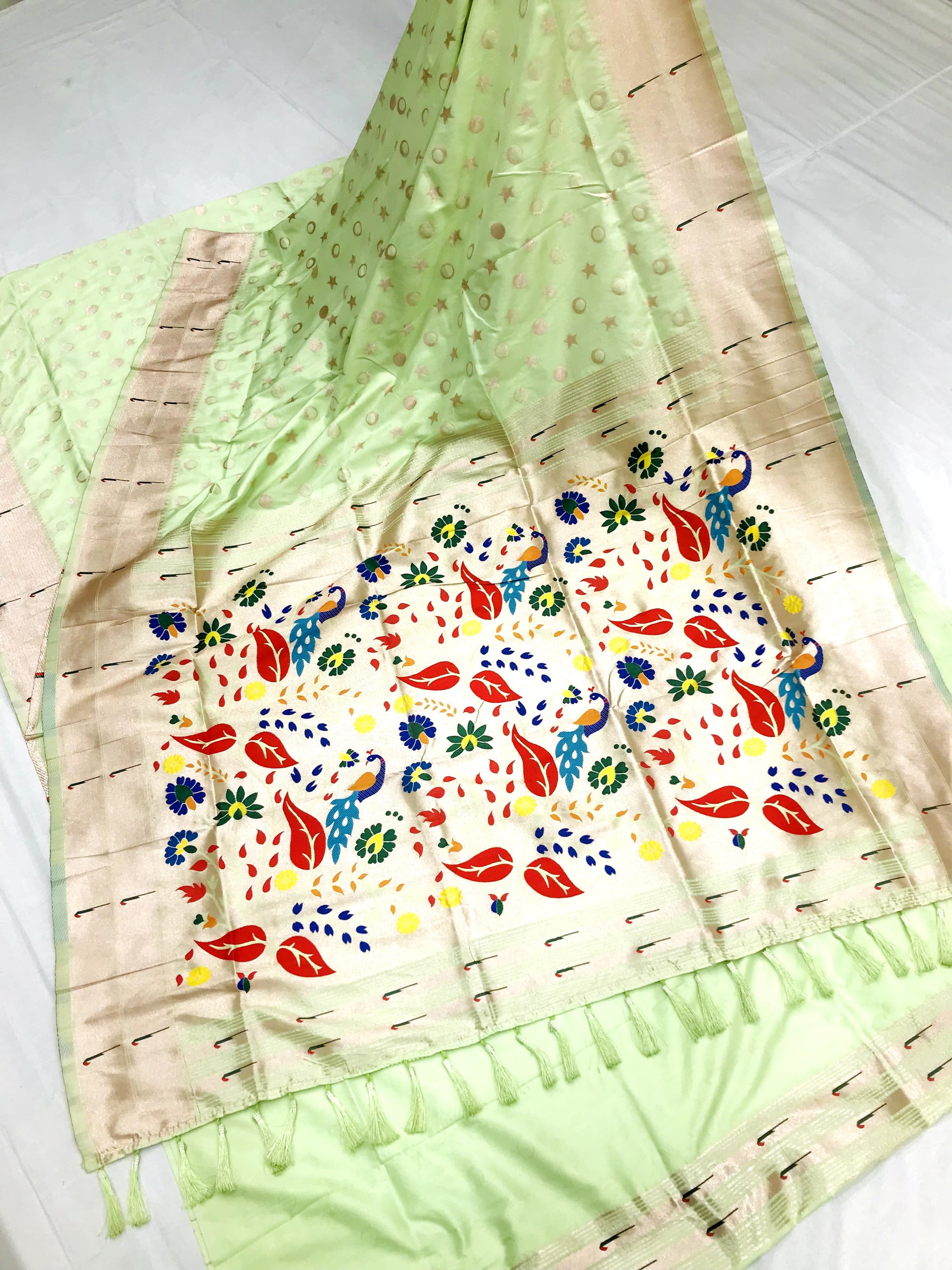 Pista color paithani silk saree with blouse price 