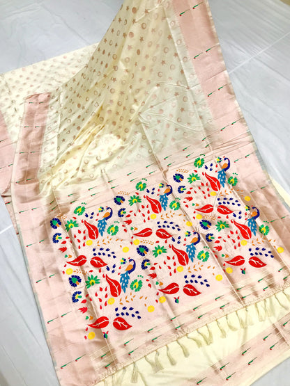 Yellow color paithani silk saree with blouse design