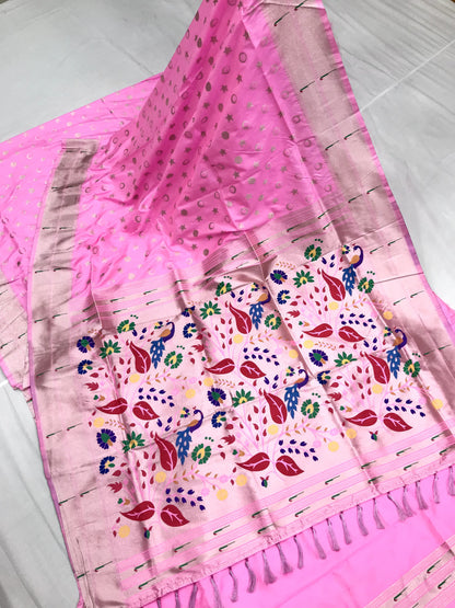 Pink color paithani silk saree with blouse images