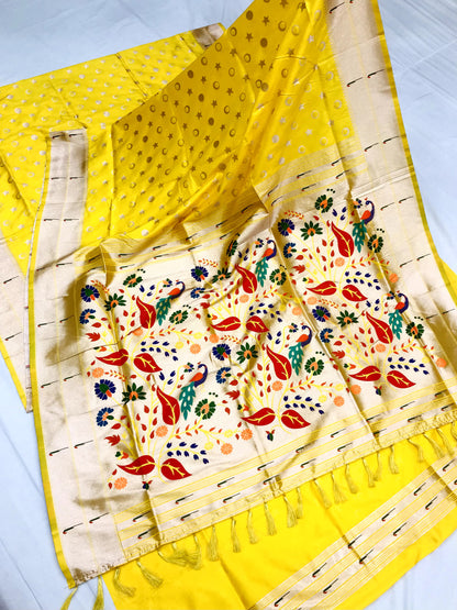 Yellow color paithani silk saree for wedding