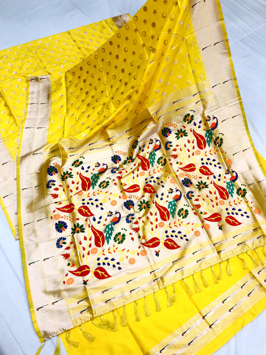 Yellow color paithani silk saree for wedding