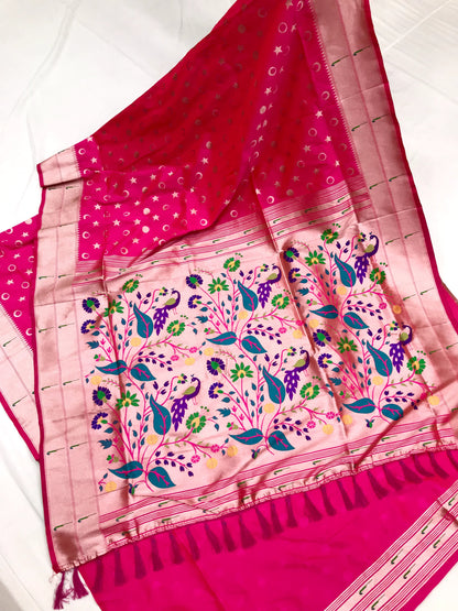 Pink color paithani silk weaving saree with blouse online