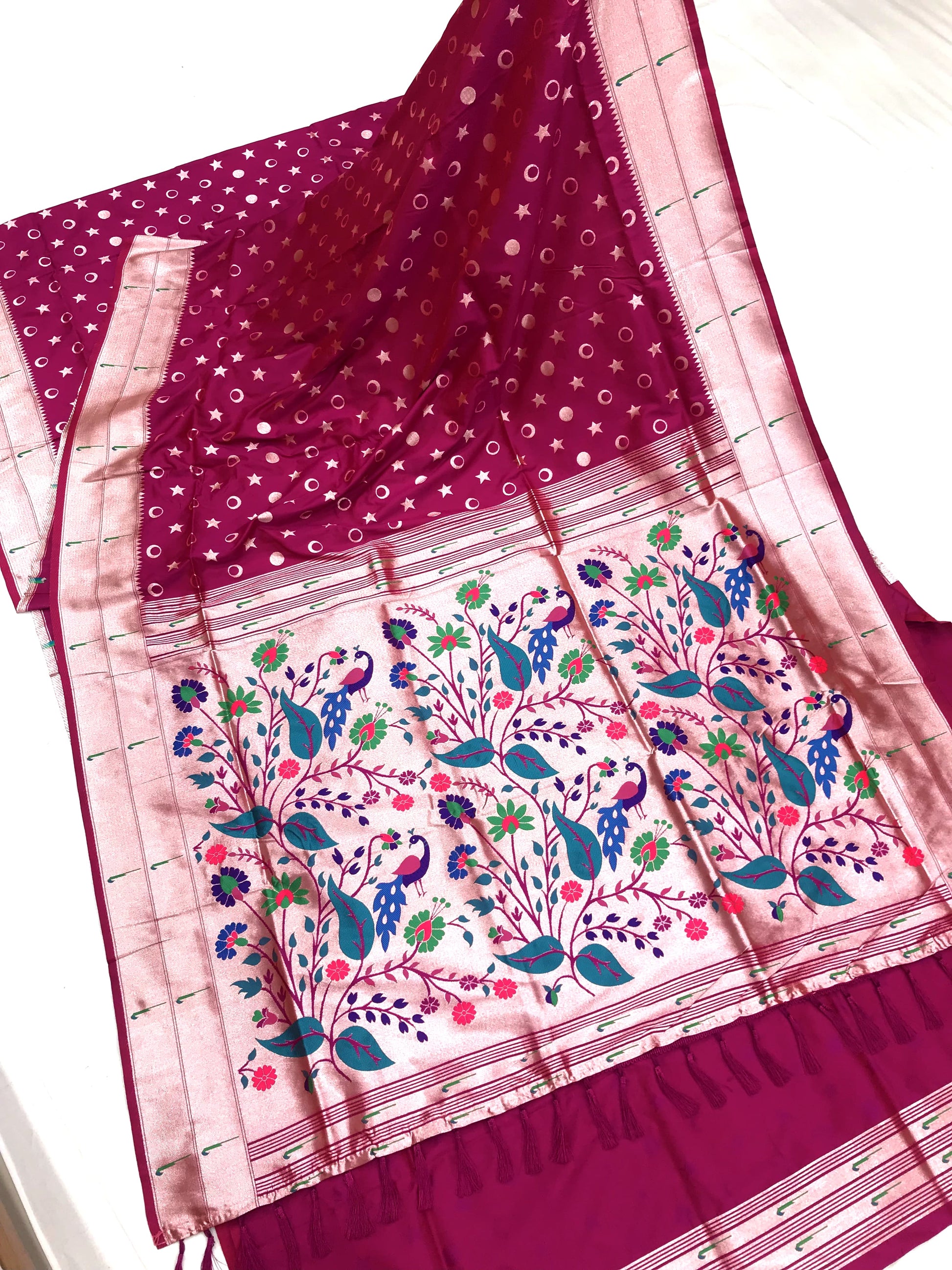 Wine color paithani silk weaving saree with blouse price
