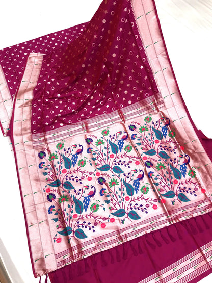 Wine color paithani silk weaving saree with blouse price