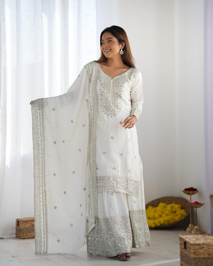 White color chinon silk sharara suit for women