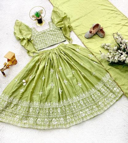 Pista color girls chinon silk lehenga choli for women online shopping
