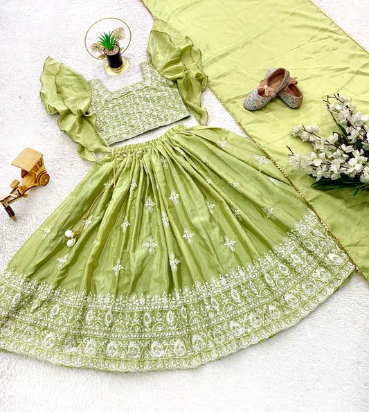 Pista color girls chinon silk lehenga choli for women online shopping
