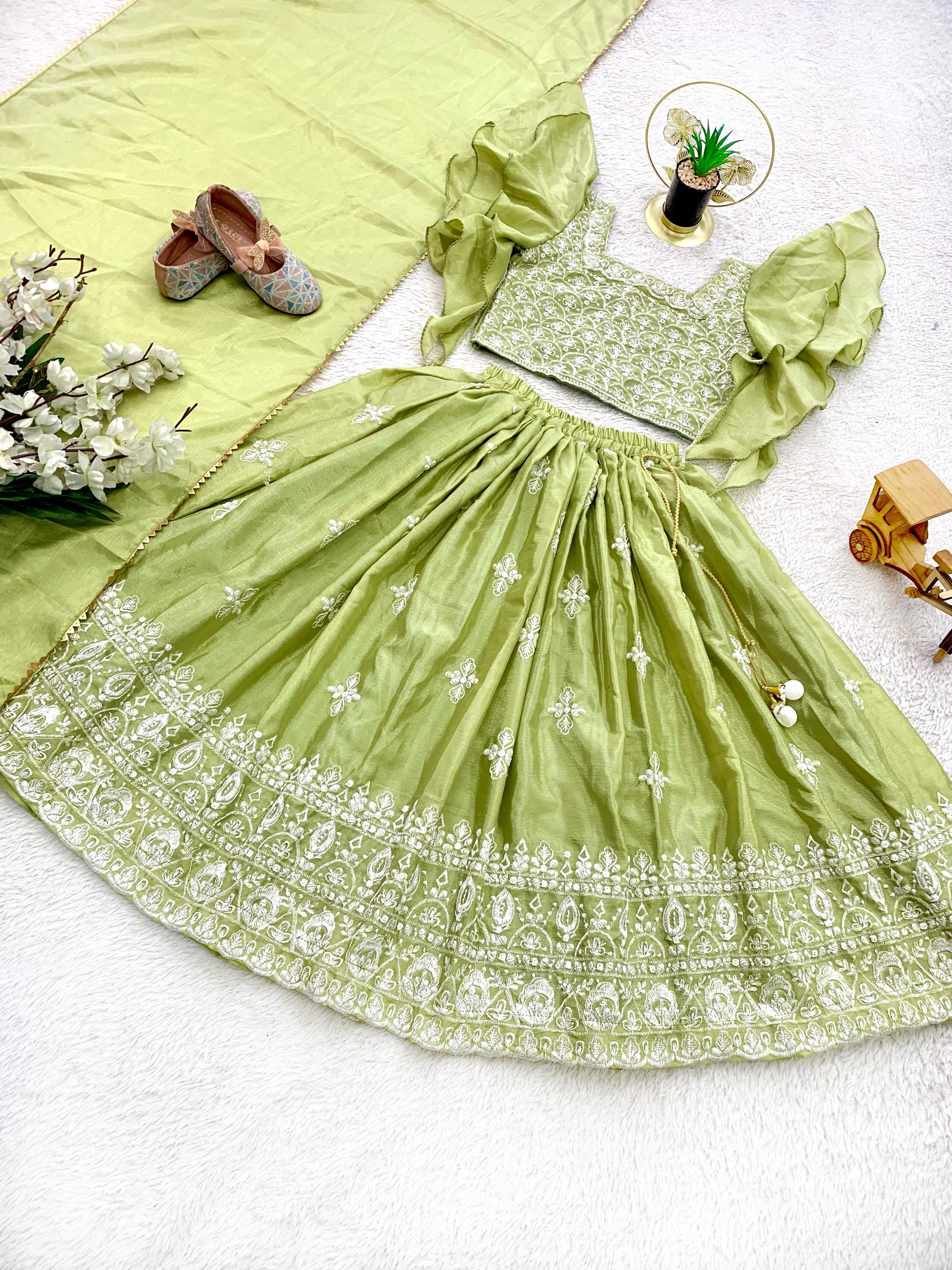 Pista color girls chinon silk lehenga choli for women online
