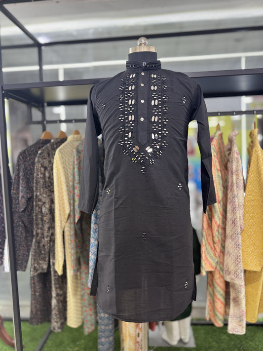 Black color silk mens kurta with pajama online