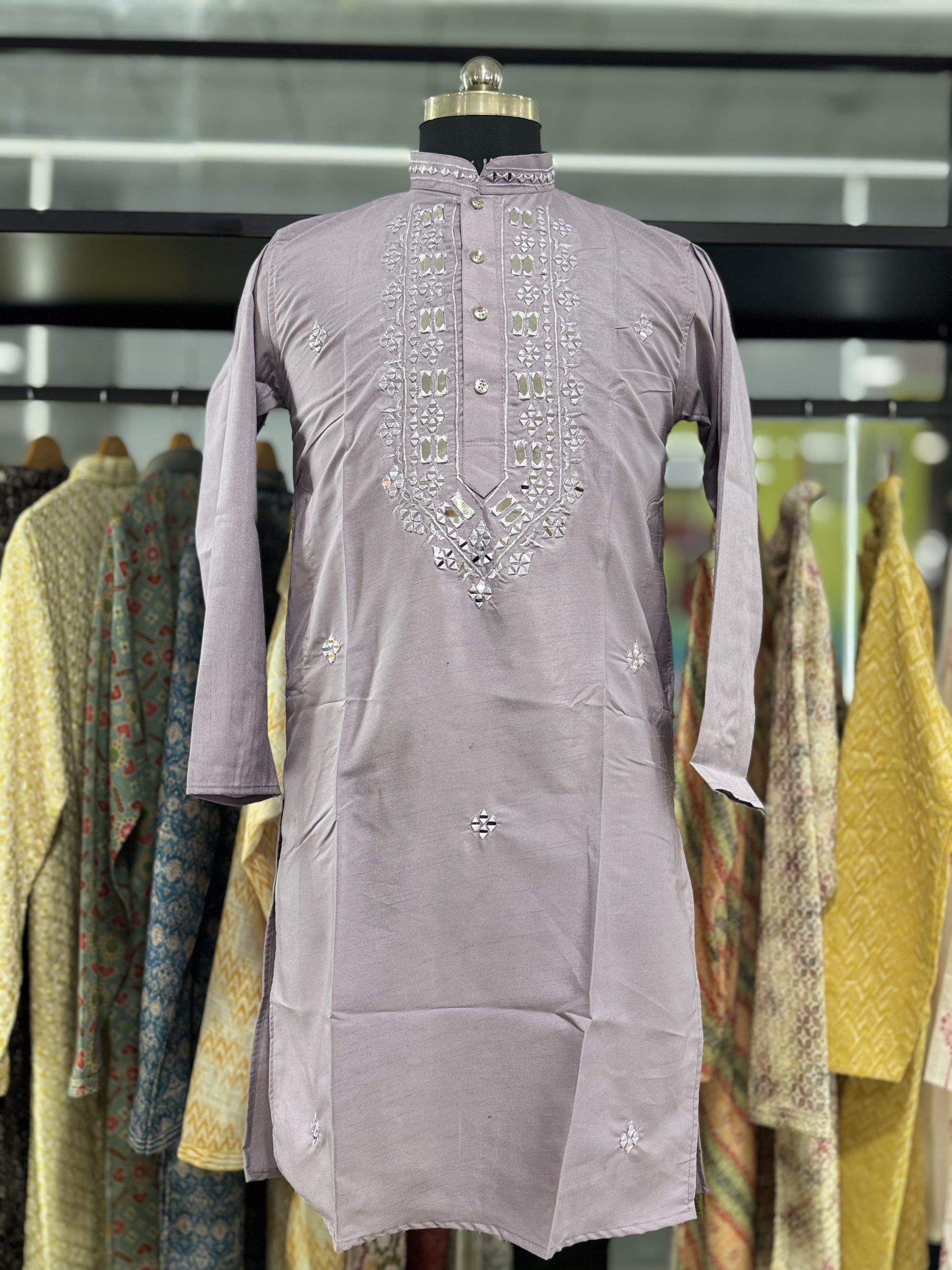 Lavender color silk mens kurta with pajama price