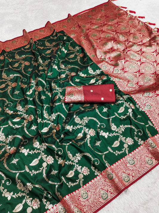 Green color banarasi silk saree for wedding