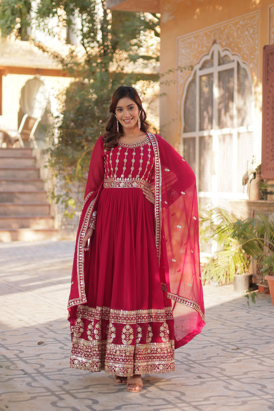 Pink color faux blooming gown for wedding