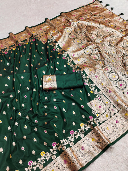 Green color banarasi silk saree for wedding