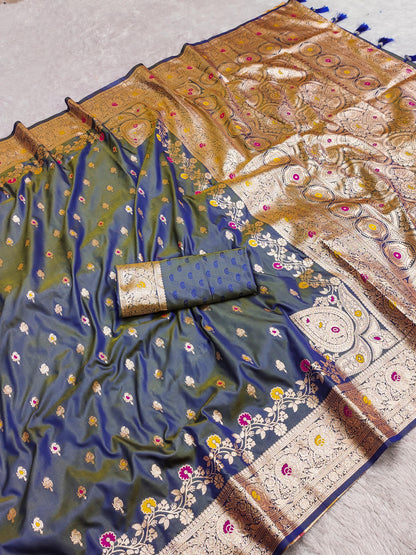 Grey color banarasi silk saree with blouse price