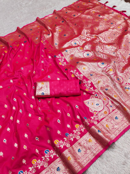 Pink color banarasi silk saree with blouse online shopping