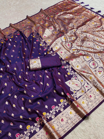 Purple color banarasi silk saree for women