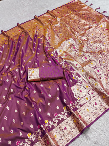 Onion color banarasi silk saree for wedding