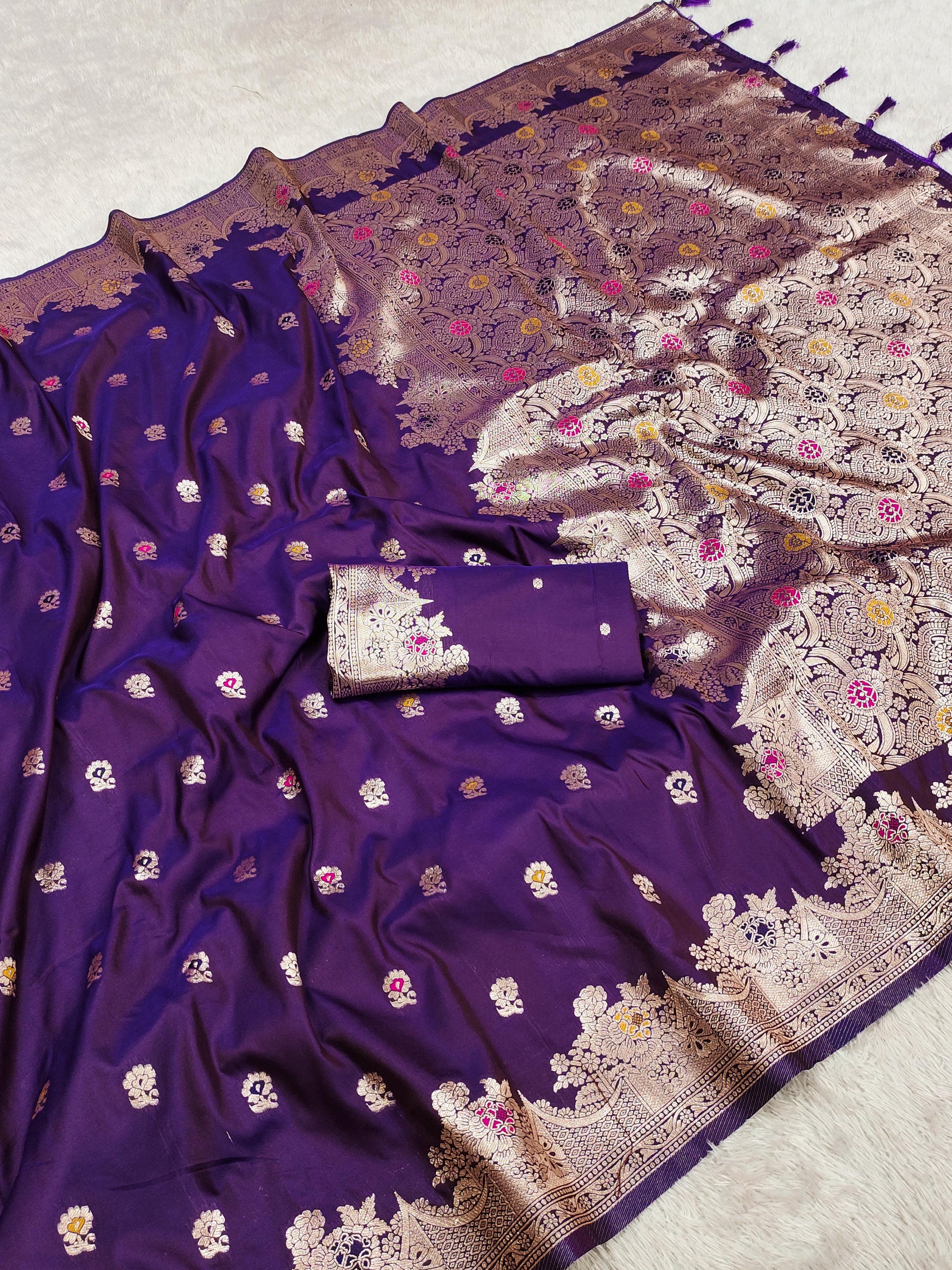 Purple color banarasi silk saree with blouse