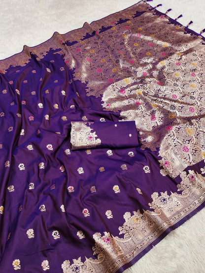 Purple color banarasi silk saree with blouse