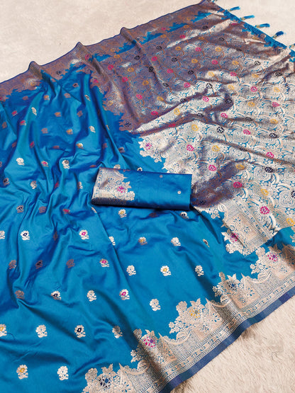 Sky color banarasi silk saree for women