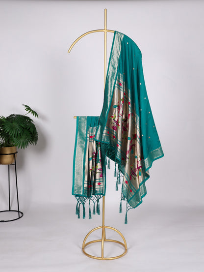 Rama color jacquard silk dupatta for lehenga choli