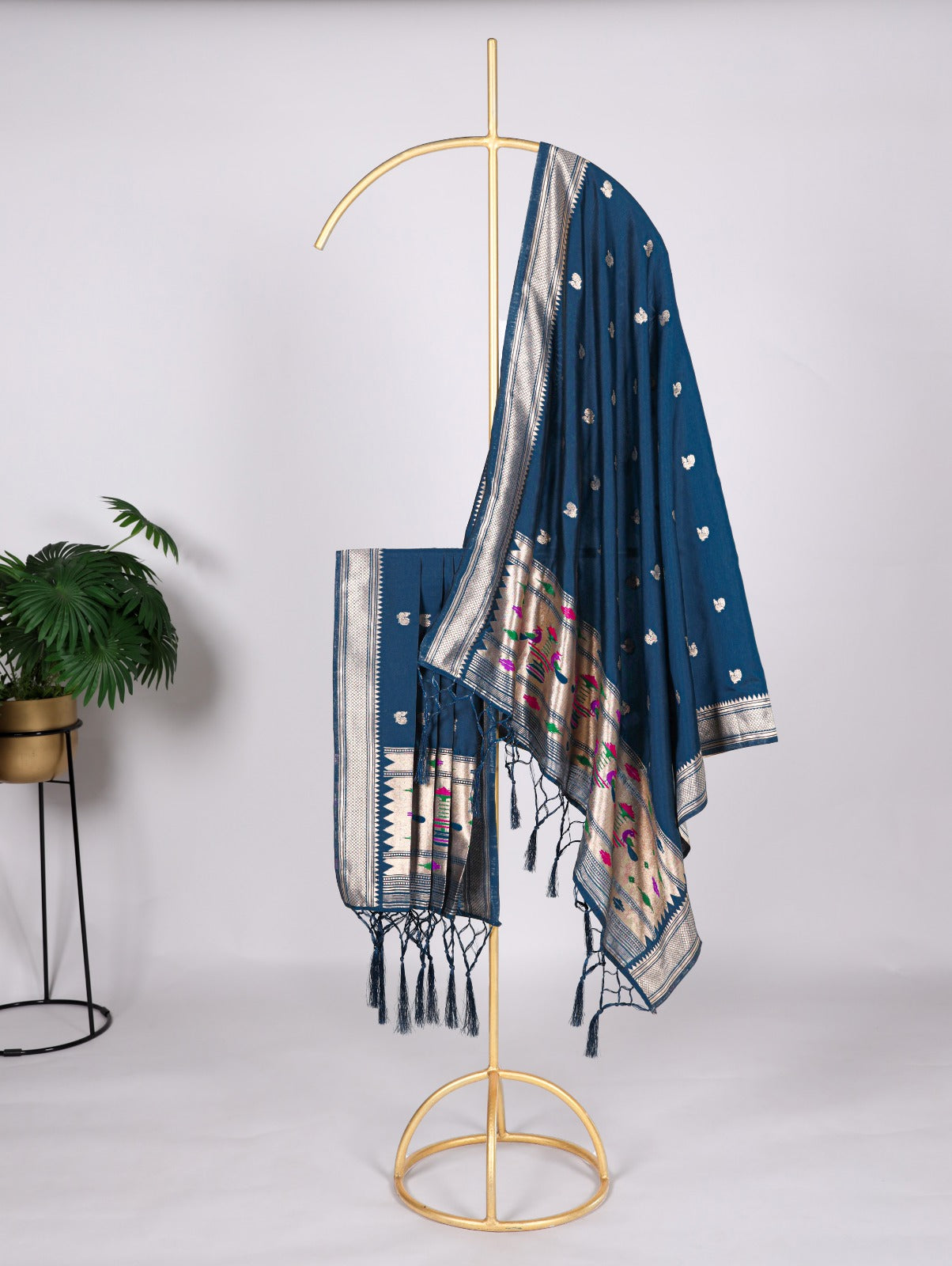 Teal color jacquard silk weaving dupatta 