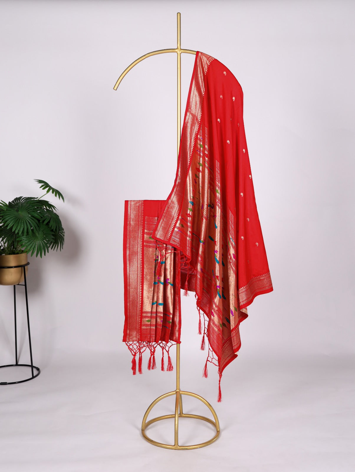 Red color jacquard silk dupatta